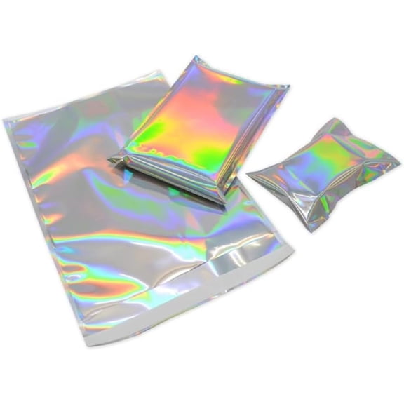 100 count Poly Mailers Holographic Metallic Foil Glitter Bag Shipping Envelopes Mailing Self Sealing Envelope Packaging Pouches Mylar Bags Storage Bags 6.5x9in (16.5x23cm)