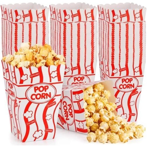 100 count Popcorn Box 32oz Classic Stripe Popcorn Bucket Bulk, Red ...