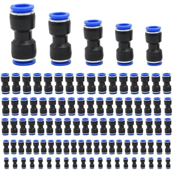100 count Quick Connect Air Hose Fittings for 4 6 8 10 12 mm Tube Quick Release Pneumatic Airline Connectors Straight Push to Connect Fitting (100Pcs)