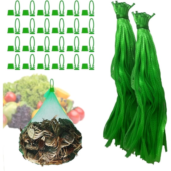 100 count Seafood Boiling Bags, 24 Inch Seafood Bag Onion Bag Mesh Nylon Netting, Mesh Produce Bags, With 100 count Loop-Style Closures (Green)