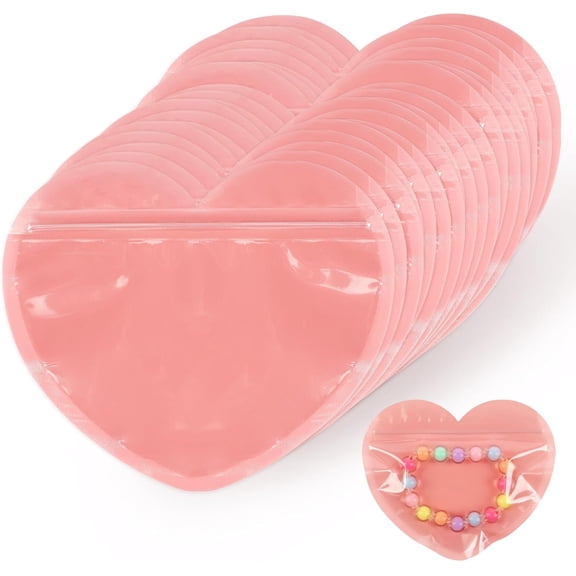 100 count Small Bags for Small Business, 3.5x5 inch Heart-Shaped Bags Clear Mylar Ziplock Baggies Cute Packaging Supplies for Bracelets Sample