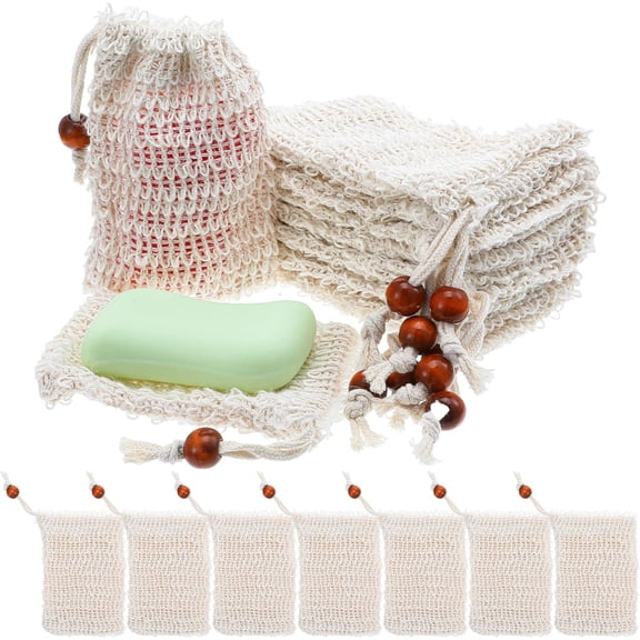 100 count Soap  Bag,  Sisal Soap Saver Bag Hand Made Pouch with Drawstring Mesh Net Drying Soaps Holder for Bath and Shower