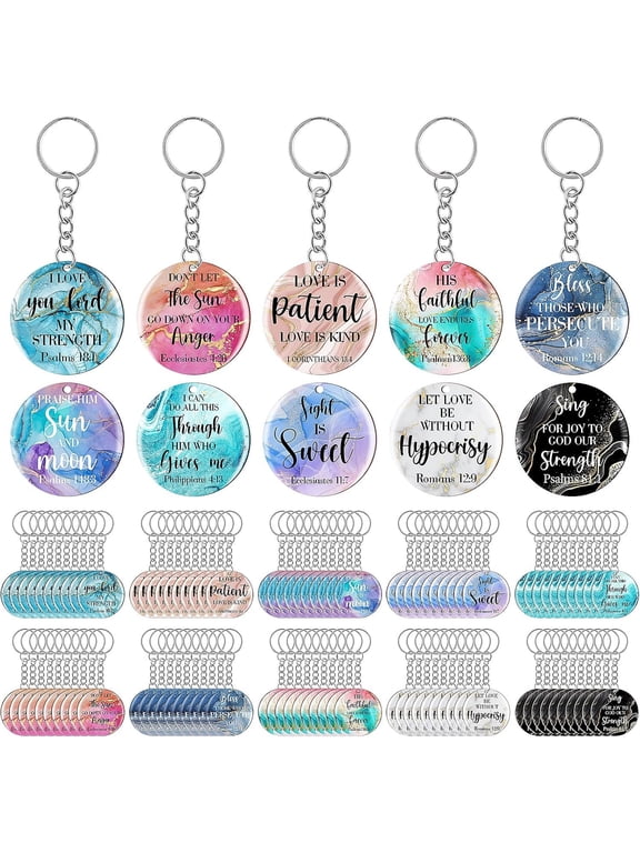 100 count Verse Keychains Christian Keyrings Marble Keychains Religious Key Rings for Women