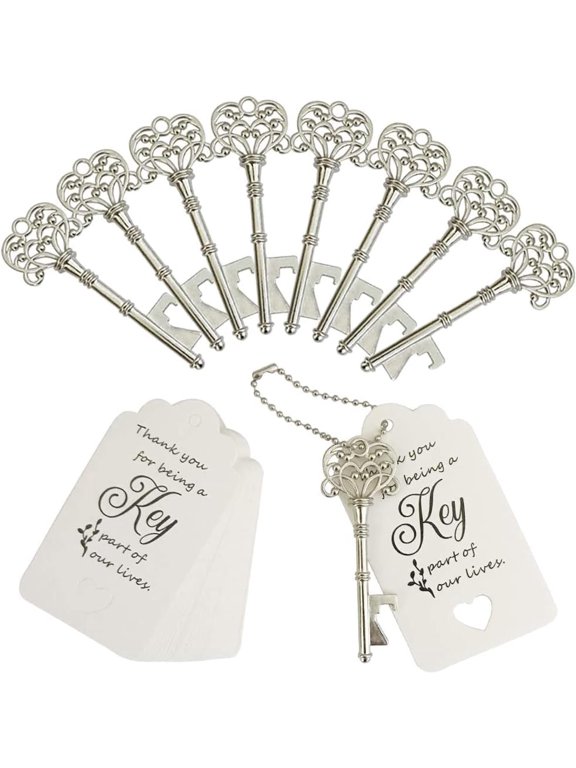 100 count Wedding Favors Bottle Opener,Wedding Gifts for Guest Skeleton Key Opener,Key Openers with Escort Tag Cards and Chains ()