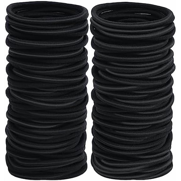 100 count Womens Elastics Hair Tie, 4MM Black Ponytail Holders Hair Bands, 2 Inch in Diameter Elastic Band for Medium to Thick Hair (4mm Black)