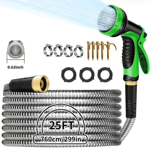 100 feet/ 50 feet/ 25 FT garden hose ,high pressure stainless steel water hose With 10-way nozzle ,car wash water hose, lawn irrigation, different lengths, no fear of pressure