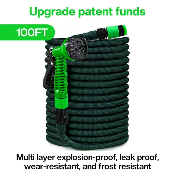 100 foot lightweight foldable garden hose with 7 nozzles, leak proof, extendable - suitable for outdoor, yard, yard watering, garden hose reel, outdoor watering, user-friendly design