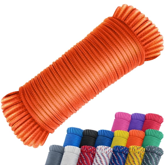 100 ft 1/4" Polyester Rope (Comparable to Nylon Rope) Poly Strong Utility Cord for Clothes Line Flag Pole Camping Crafting (White)