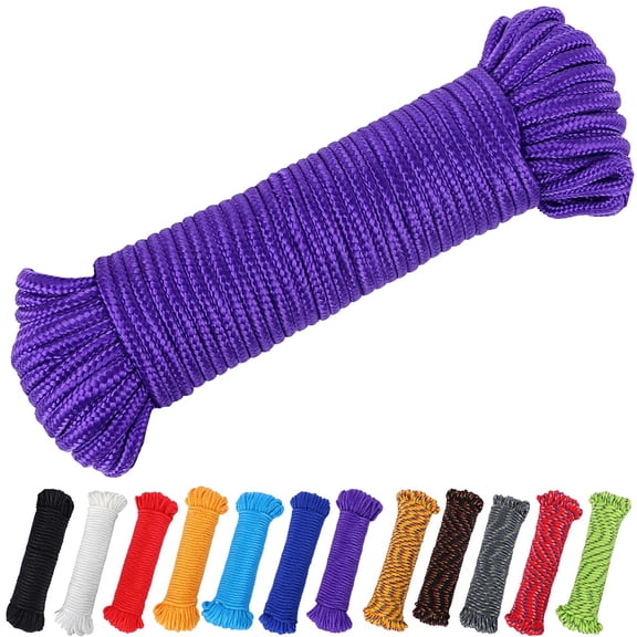100 ft 1/4 inch (7mm) Polyester Rope (Nylon - Like Durability) Poly Flag Pole Clothes Line Camping Utility Good for Tie Pull Swing Climb Knot