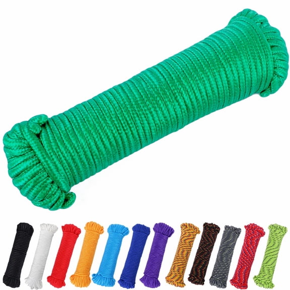 100 ft 1/4 inch (7mm) Polyester Rope (Nylon - Like Durability) Poly Flag Pole Clothes Line Camping Utility Good for Tie Pull Swing Climb Knot
