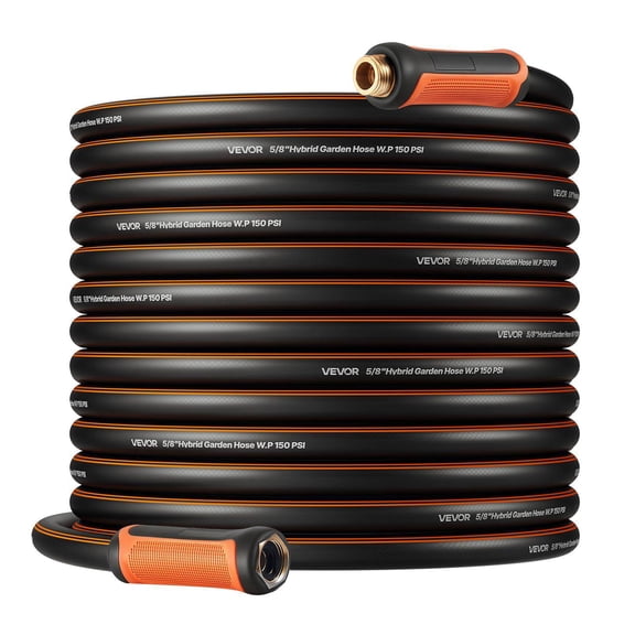 100 ft 5/8 Inch Heavy Duty 4 Layer Rubber Garden Hose 150 PSI Working 600 PSI Burst Flexible Non Kink Outdoor Water Hose with 3/4 Inch Fitting Lightweight for Gardening Cleaning