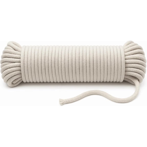 100 ft Braided Cotton Rope Clothesline 4 mm | Heavy Duty, High Strength, Shock Absorbing Cord for Tie-Down, Swinging, Camping & DIY Projects
