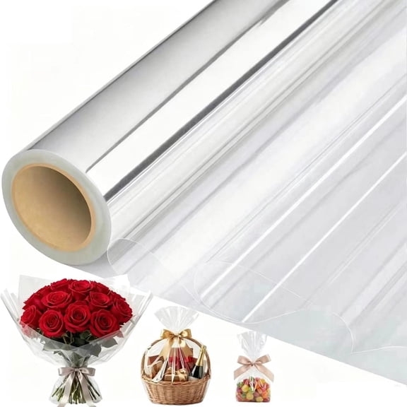 JinBeiXi 100 ft Clear Cellophane Wrap Roll, 31.5" x 100 ft, 3 Mil Thick Heavy Duty Cellophane for Gift Baskets, Flower Bouquets, Wrapping Paper & Treats