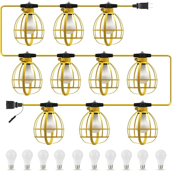 100 ft Construction String Lights 10 Bulbs 100 W 10500 LM 6000 K Cool Daylight IP65 Weatherproof Linkable Temporary Lighting Bestseling