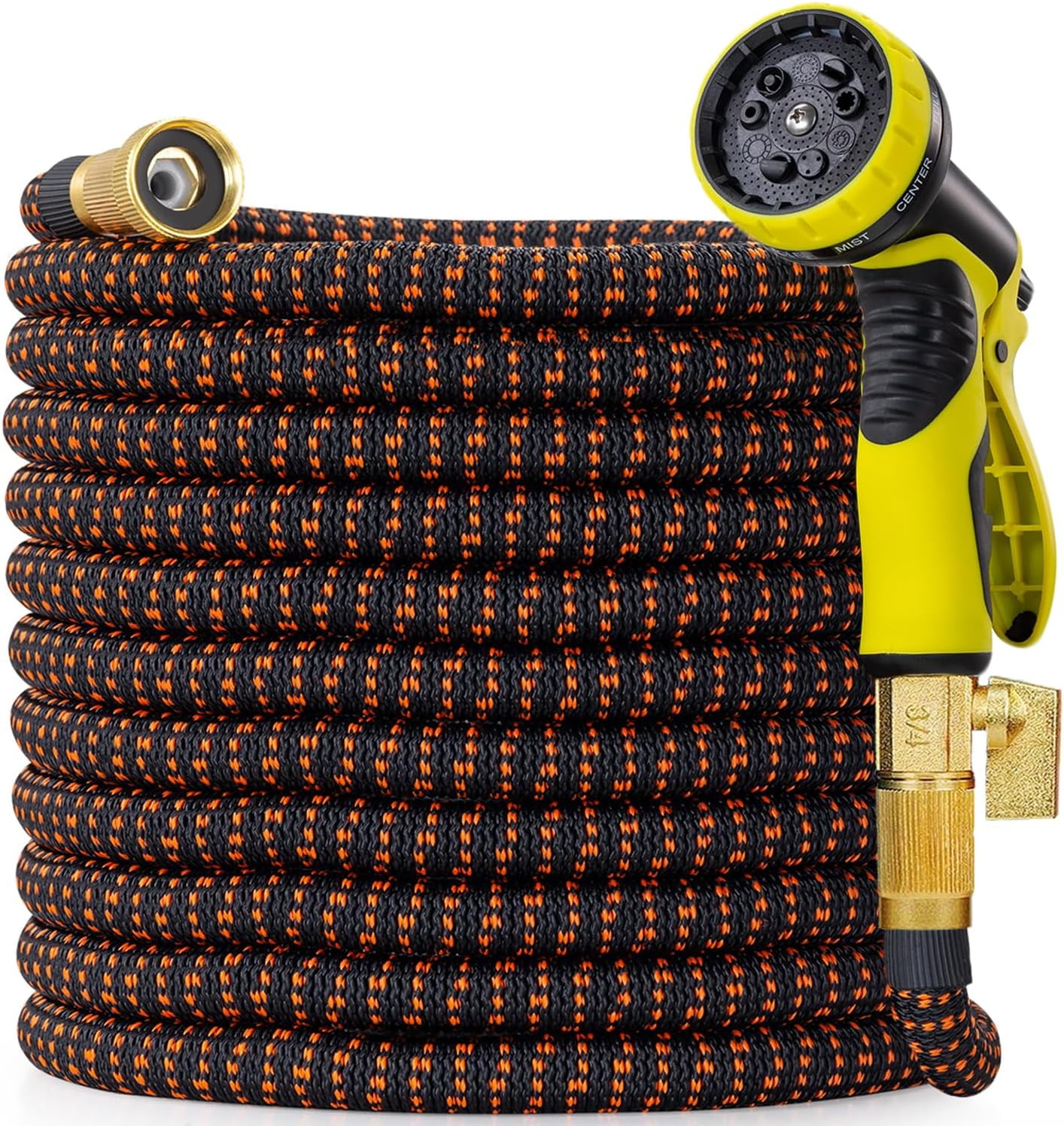 100ft Lightweight Garden Hose - Flexible & Kink Resistant, With 10-Pattern Nozzle & Solid Brass Fittings