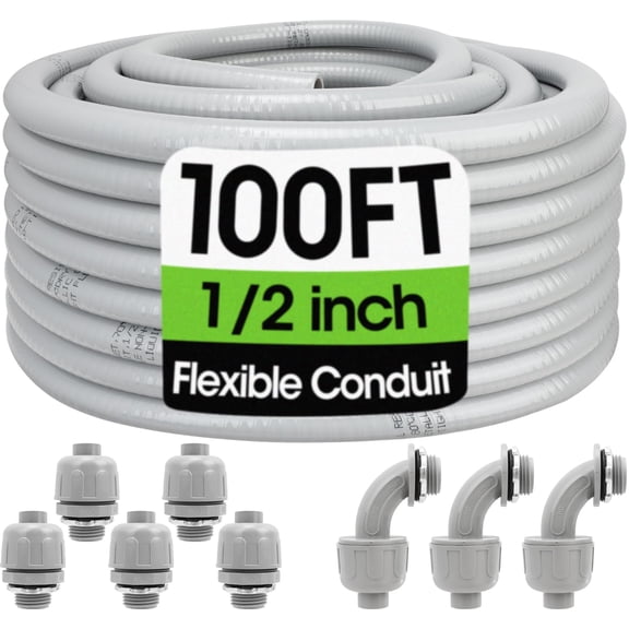 100 ft Flexible Non-Metallic Electrical Liquid-Tight Conduit Kit with Fittings