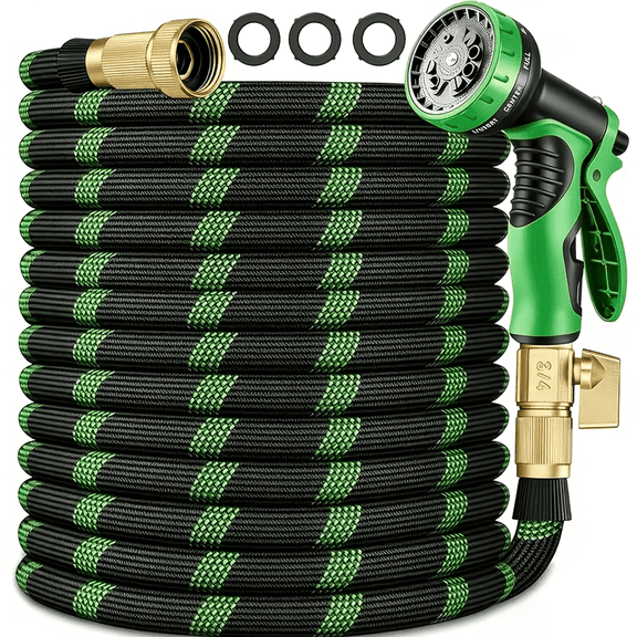 100 ft Garden Hose,Non-Expanding Kink Free Flexible Water Hose with 10-Pattern Spray Nozzle, Lightweight Hose Pipe, Leak Proof, 3/4" Swivel Connectors, Super Fabric