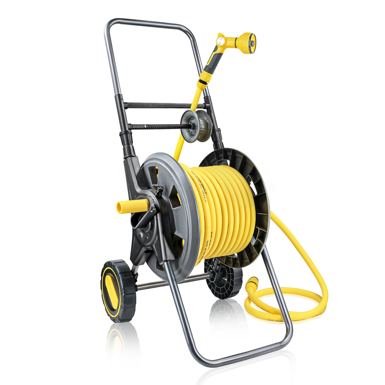 Hose Reel Cart with Wheels, Include 100FT Water Hose and Sprayer Nozzle, Portable Garden Hose Set for Watering Flowers, Cleaning Floors, Washing Cars Outside