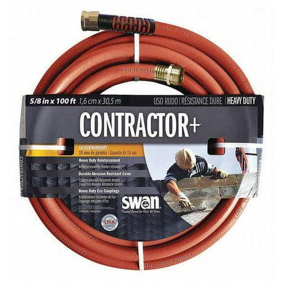 100 ft L Heavy Duty Contractor Water Hose, 5/8 in Inside Dia, Red, PVC