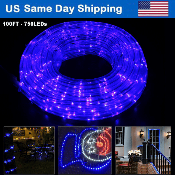 100 ft LED Rope Lights with Remote Controller 4 Lighting Mods Blue LED Rope String Light Party LED Flexible Fairy Lights for Indoor Outdoor Bedroom Pool Party Wedding Garden Decoration
