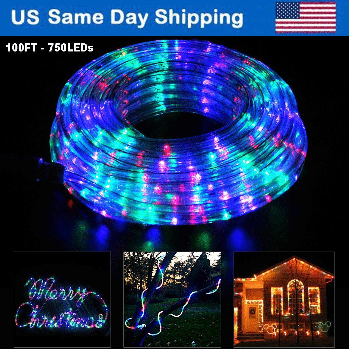 100 ft LED Rope String Light with Remote 4 Modes Multi-color LED Fairy Lights for Halloween Xmas Party Indoor/Outdoor Bedroom Pool Wedding Garden Decor