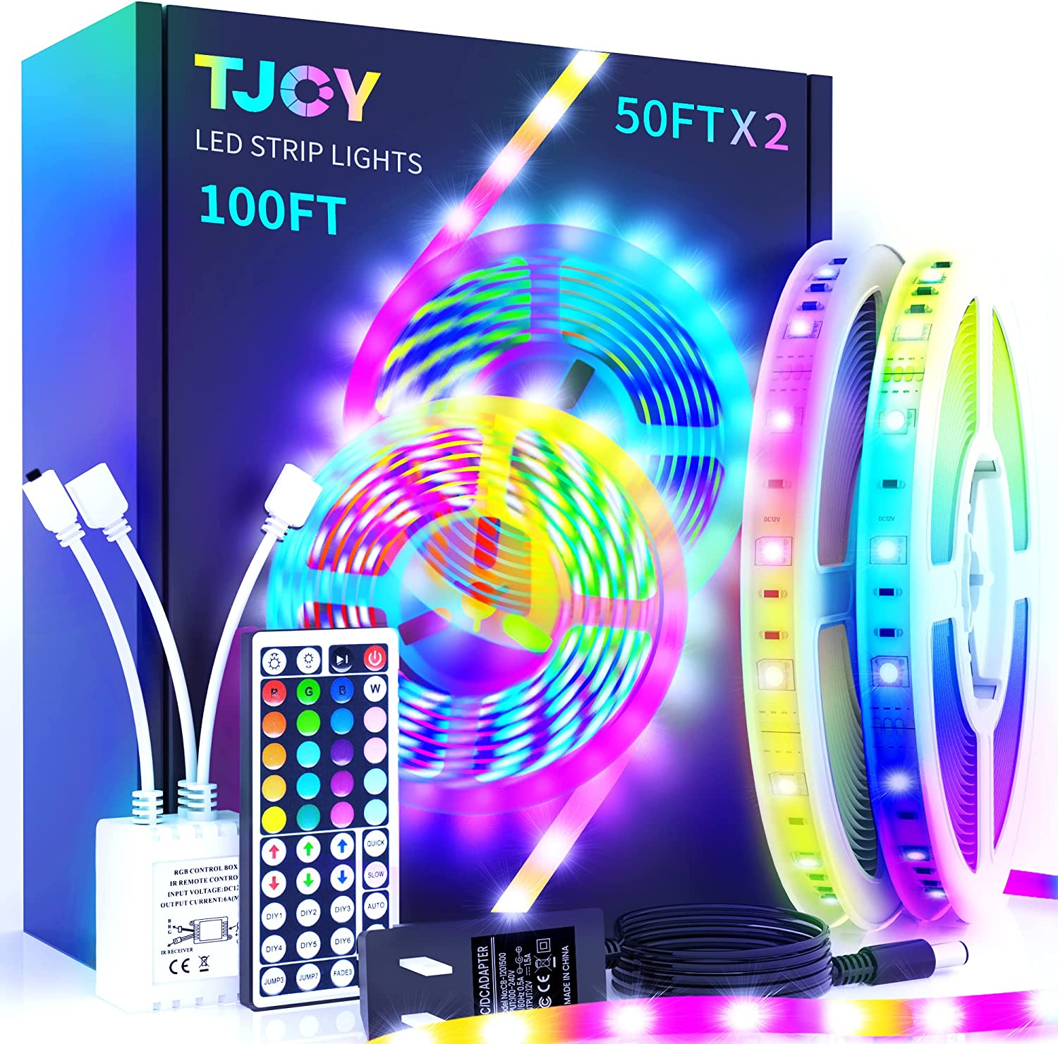 100 ft LED Strip Lights with 44 Key Remote, MultiColor RGB LED Lights
