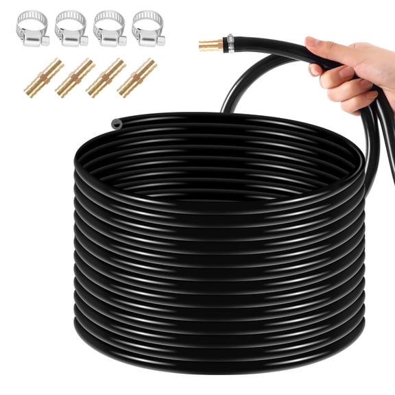 100 ft Pond Aeration Tubing Kit, 3/8 Inch Pond Aerator Hose, Discharge Hose with 4 Hose Clamps & Menders for Small Ponds, Garden Water Features