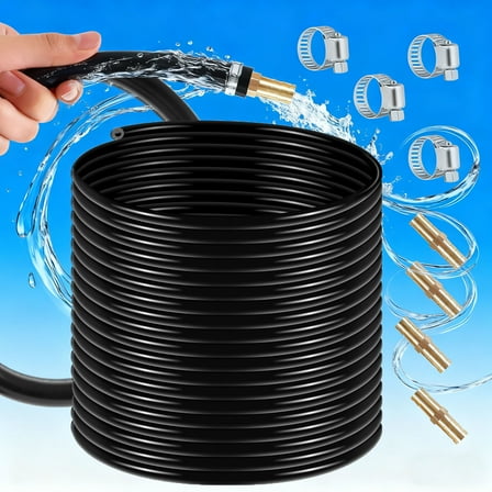 100 ft Pond Aerator Hose, 3/8 Inch Soaker Hose, Underground Water Line with 4 Hose Clamps & Menders for Garden Ponds, Landscape Water Systems