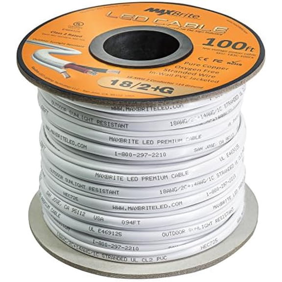 100 ft. Spool 18AWG Low Voltage LED Cable, 3 Conductor, Outdoor Rated, Jacketed in-Wall Speaker Wire UL Listed Class 2, Sunlight Resistant$$Tools & Hardware Other