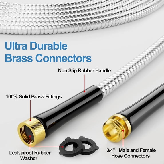 100 ft Stainless Steel Garden Hose with Rubber Grip
