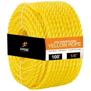 100 ft Twisted Polypropylene Rope - 1/4 - Yellow Floating Poly Pro Cord - Resistant to Oil, Moisture, Rot, Mold, Marine Growth and Chemicals - Reduced Slip, Easy Knot, Flexible - by Xpose Safety