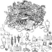 100g Antique Silver Medical Charms Crafts Supplies Alloy Hospital Charms Stethoscope Syringe Nurse Cap Hat Microscope Charm Pendants for Bracelet Necklace DIY Jewelry Making