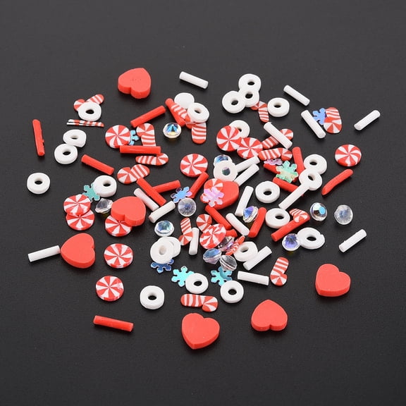 100 g Handmade Polymer Clay Cabochons Fashion Nail Art Decoration Accessories with Acrylic Rhinestone Mixed Shapes Red 4~10x1.5~10x0.5~3.5mm