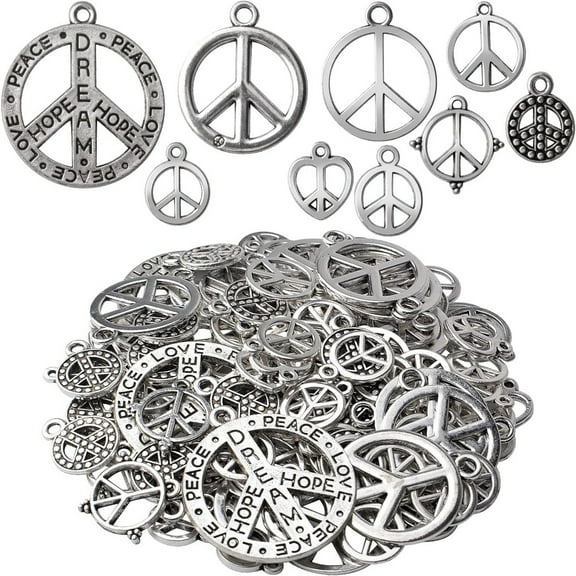 100 g Peace Symbol Charms Alloy Peace Sign Pendant Charms for Necklace Bracelet DIY Jewelry Making Crafts SuppliesAntique Silver