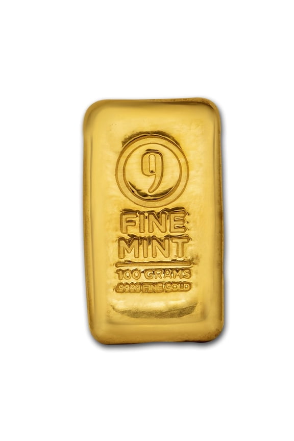 100 gram Cast-Poured Gold Bar - 9Fine Mint