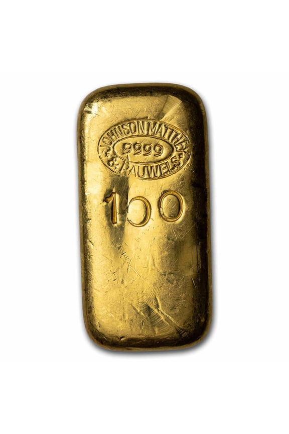 100 gram Gold Bar - Johnson Matthey-Pauwels (Poured)