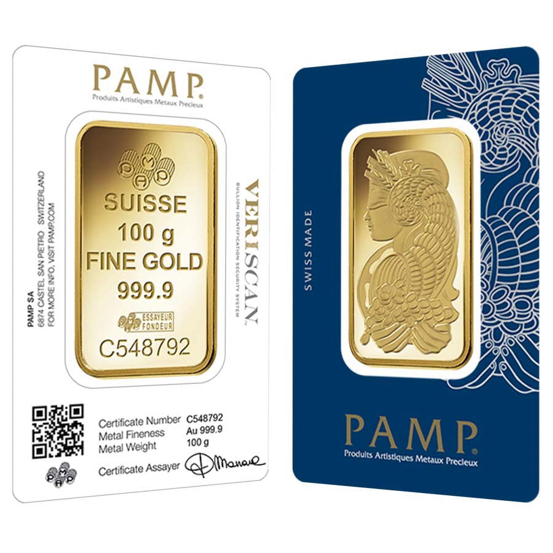 PAMP Suisse Lady Fortuna Veriscan 100 Gram Gold Bar .9999 Fine Bullion (New in Assay)