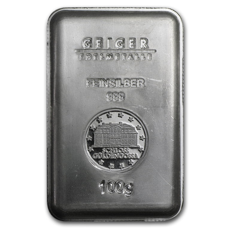 999 SILVER 純銀　100g バー 100 gram Silver Bar - Geiger (Security Line Series, Scruffy