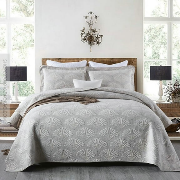 100% high-density Cotton Embroidered Quilt Bedspread Comforter Set light weight warm and soft. Queen, Light Tan