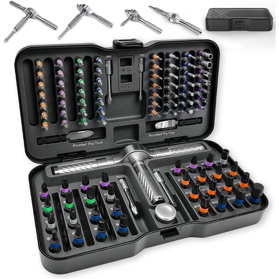 100 in1 Magnetic Ratcheting Screwdriver Set, 94 S2 Steel Bits, Storage Case for Computer, Drone, Furniture, Bicycle & DIY, Black