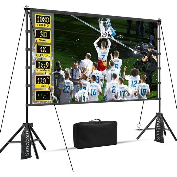 100 inch Projector sreen and Stand, Outdoor Indoor Projector Screen16:9 Foldable Portable Projector Screens for Movie Night Support Double Sided Projection