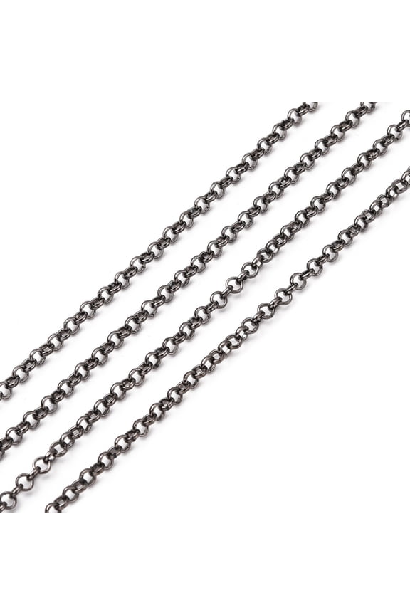 100 m Iron Chains Round Belcher Chain with Spool Unwelded Lead Free Gunmetal 3x1mm