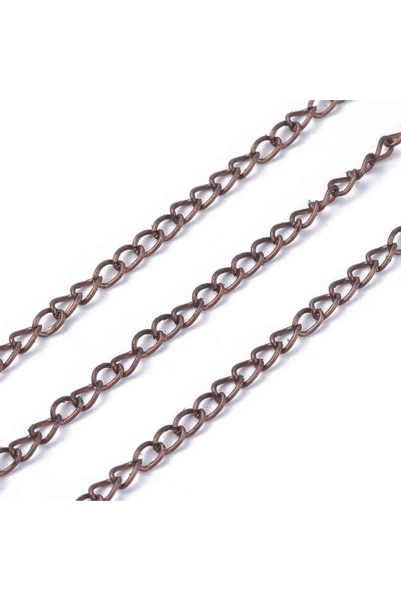 100 m Iron Twisted Chains Curb Chains Unwelded Red Copper color with Spool Link:2mm wide 3.5mm long 0.5mm thick 328.08 Feet(100m)/roll