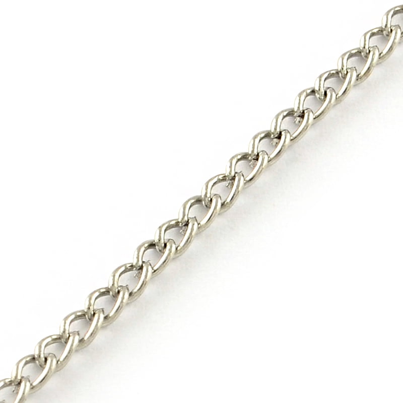100 m Unwelded Iron Curb Chains with Spool Platinum 3.4x2.4x0.7mm 328.08 Feet(100m)/roll