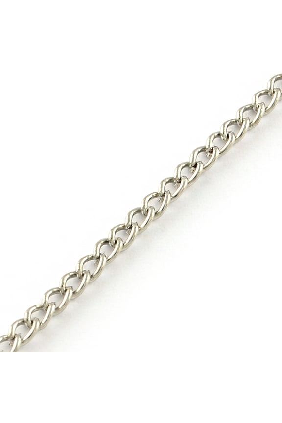 100 m Unwelded Iron Curb Chains with Spool Platinum 3.4x2.4x0.7mm 328.08 Feet(100m)/roll