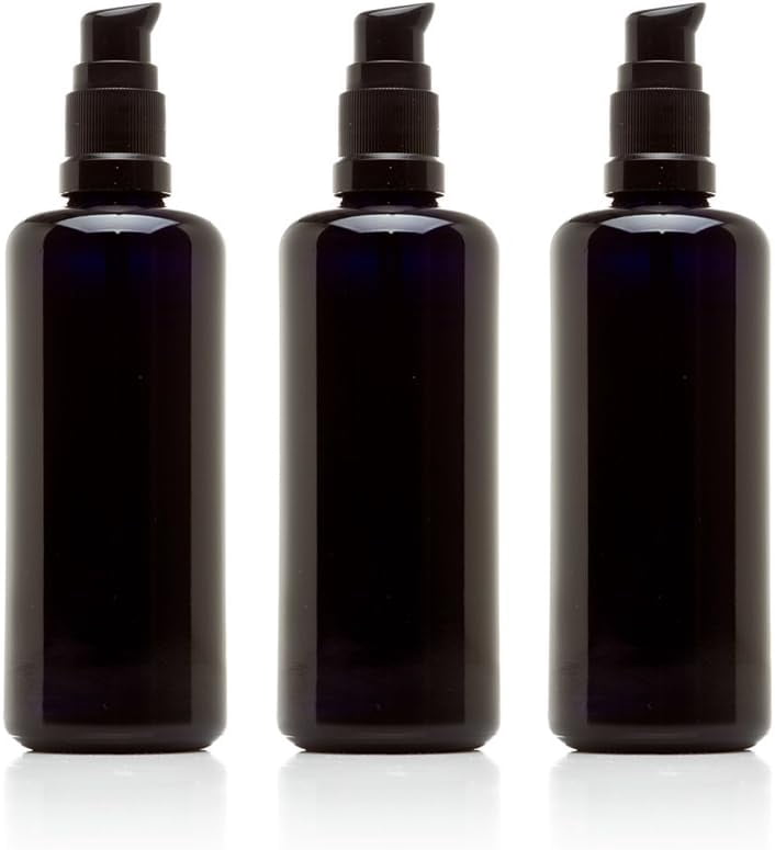 100 ml (3.4 fl oz) Black Ultraviolet Glass Pump Bottle 3Pack Ideal for