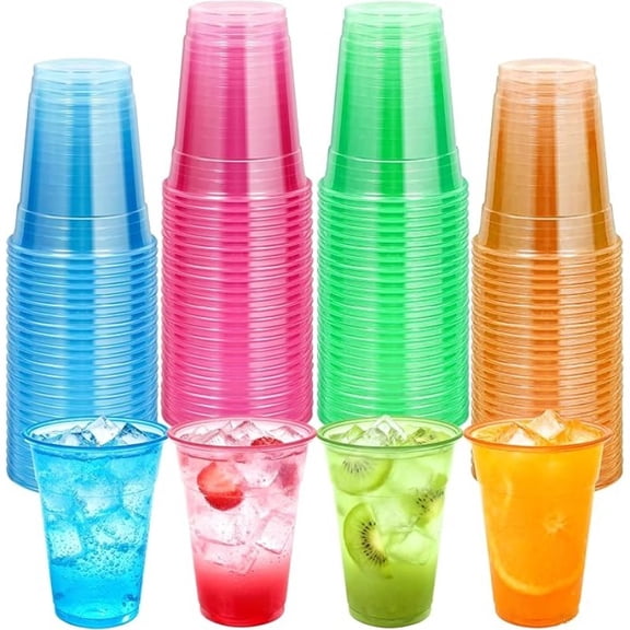 100 for neon Glow Cups | 12 Ounce Disposable Polypropylene Cups for Party Decorations, Colorful Glow-in-the-Dark, Ideal for Carnival, Christmas, Thanksgiving, Halloween