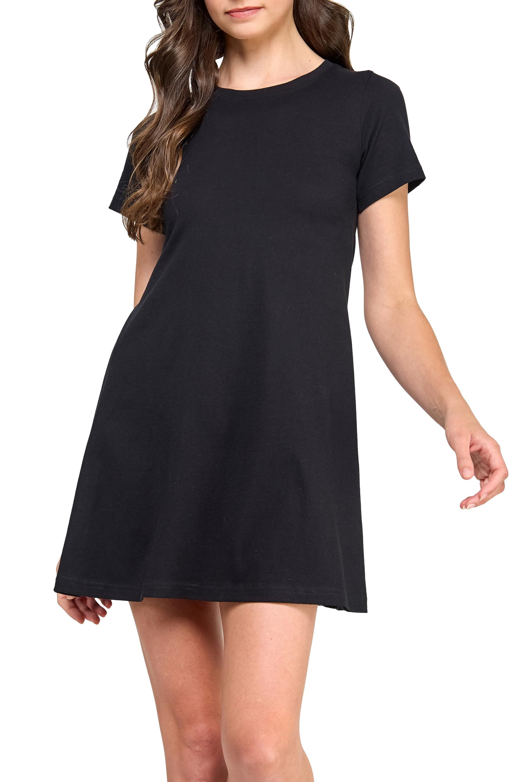 Denim Abercrombie Tshirt Dress 100% Organic Cotton Solid-color  Loose-fitting Casual T-shirt Dress For Women, Black, Size L
