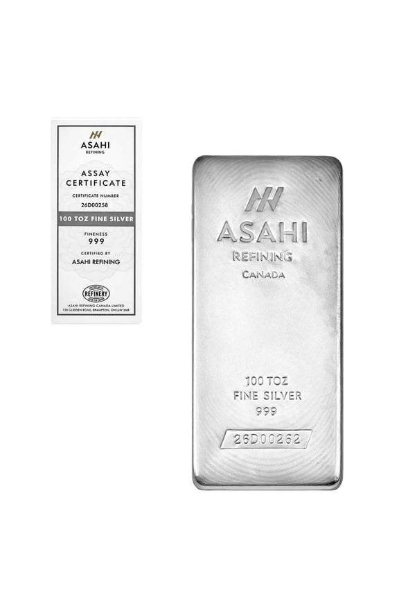 100 oz Asahi Silver Bar .999 Fine (Serialized)