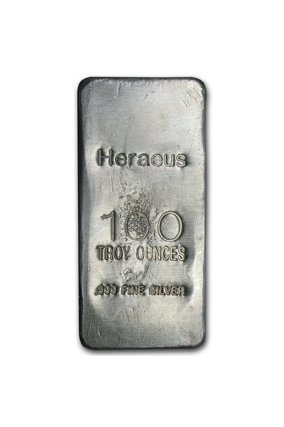 100 oz Cast-Poured Silver Bar - Heraeus